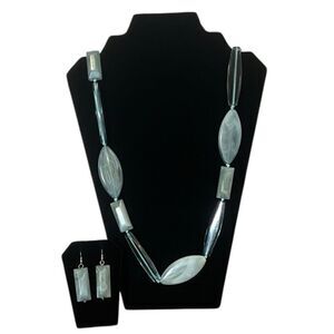 Elegant Long Geometric Beaded Statement Necklace w/ Earrings Set
